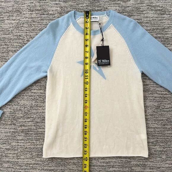 NWT 27 Miles | Kyra Cashmere Star Baseball Sweater Small Light Blue - Picture 6 of 10